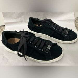 UGG Black Milo Spill Seam Suede Sneakers with White Soles 7.5